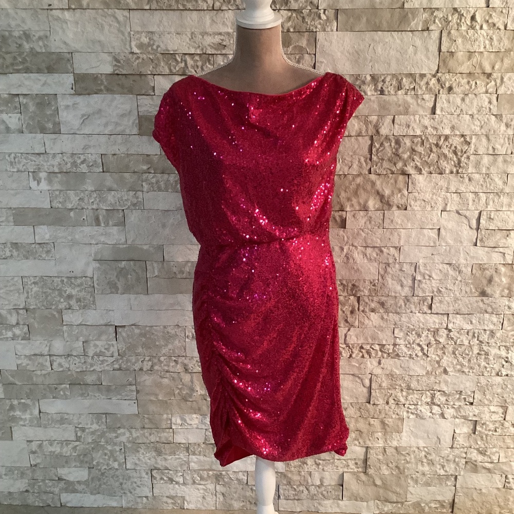 Grace Karin Pink Sequined Ruched Midi Dress (NWT)